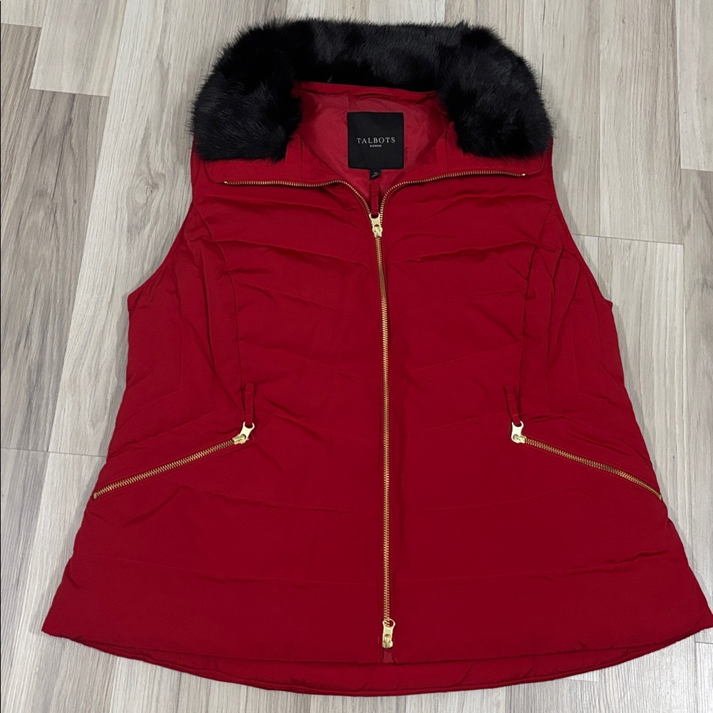 Talbots Red Quilted Removable Faux-Fur Collar Puffer Vest‎ Size XL NWOT - Picture 15 of 15